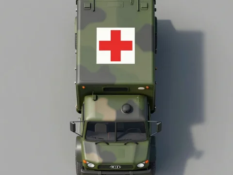 Top-Down View of Military Ambulance with Red Cross