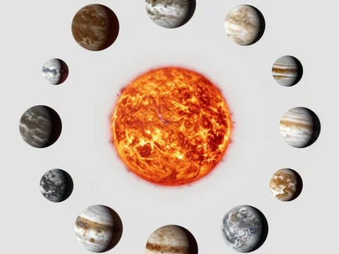 Top-Down View of the Solar System with the Sun and Planets