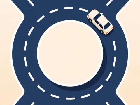 Top View of a Roundabout with a Car