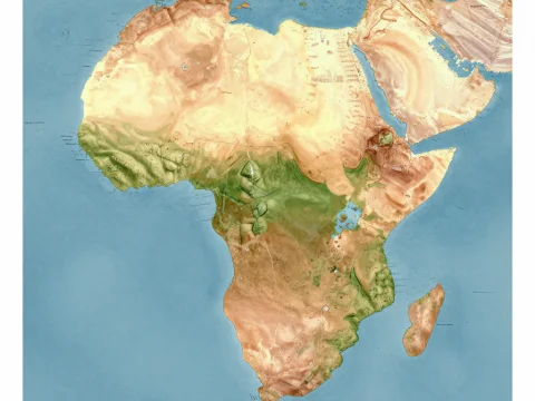 Topographic Map of Africa Highlighting Sahel Region