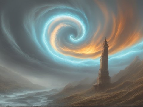 Tower Under a Swirling Stormy Sky