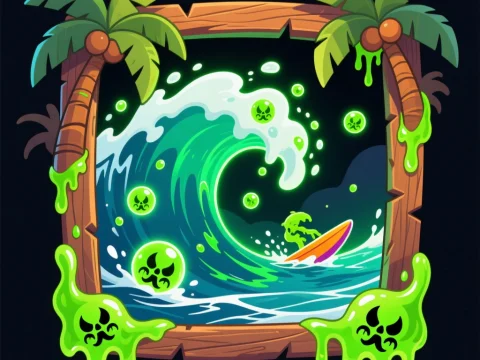 Toxic Tropical Wave with Surfing and Glowing Green Slime