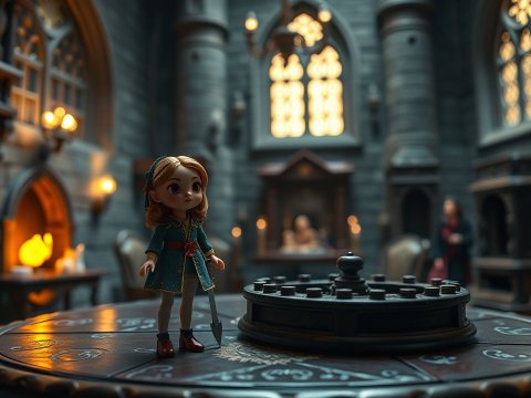 Toy Doll in a Medieval Castle Interior