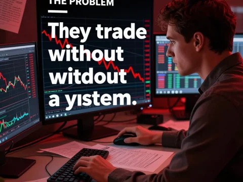 Trader Analyzing Market Downtrend in Red Lit Room