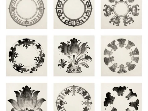 Traditional Chinese Ink Patterns in Circular Motifs