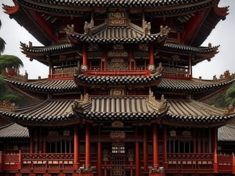 Traditional Chinese Temple with Ornate Roofs