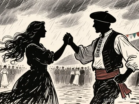 Traditional Dance in the Rain at a Spanish Festival