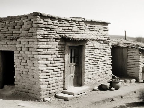 Traditional Egyptian Old House in Desert Landscape
