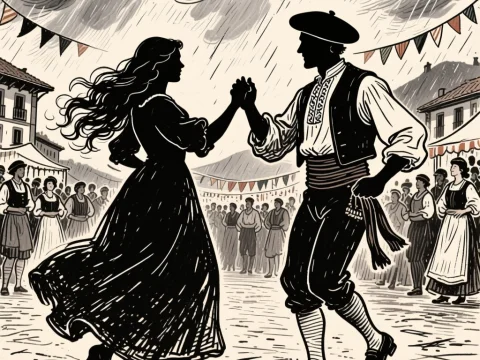 Traditional Folk Dance in the Rainy Village Square