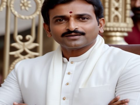 Traditional Indian Man in White Kurta with Mustache