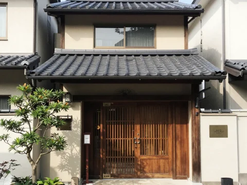 Traditional Japanese House Front with Wooden Sliding Doors