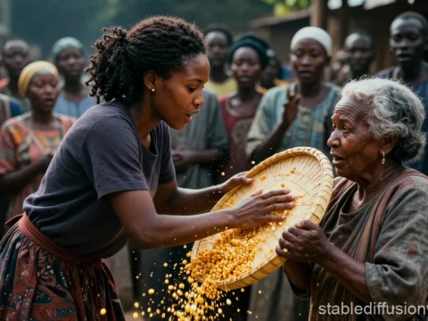 Traditional Maize Slapping in African Village