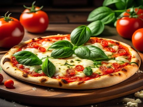 Traditional Margherita Pizza with Fresh Basil and Tomatoes