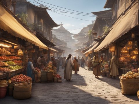 Traditional Market Street with Cultural Architecture