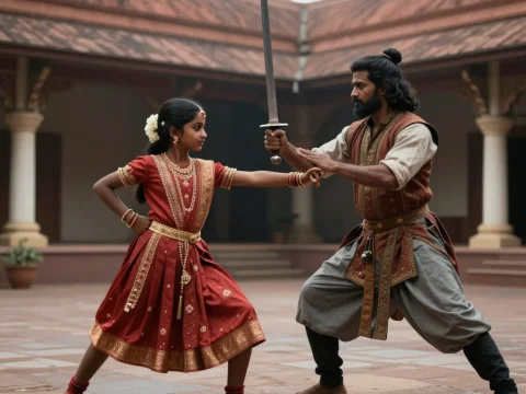 Traditional Sword Training in Historic Courtyard