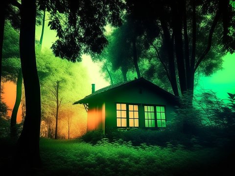 Tranquil Cabin in a Vibrant 70s Jungle