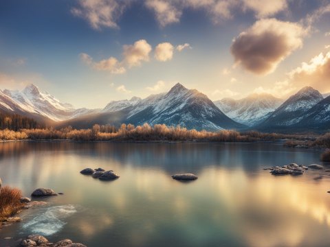 Tranquil Mountain Lake at Sunset