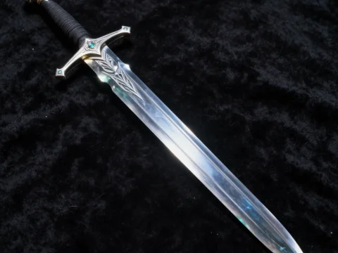 Translucent Crystal Glass Longsword with Ornate Hilt