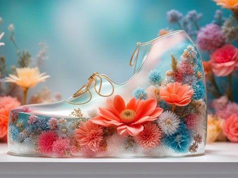 Transparent Floral Shoe Filled with Colorful Flowers