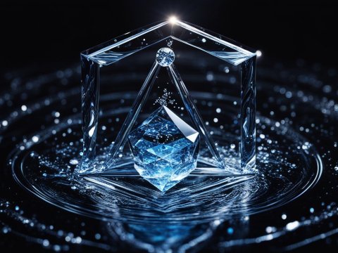 Transparent Geometric Crystal with Water Ripples