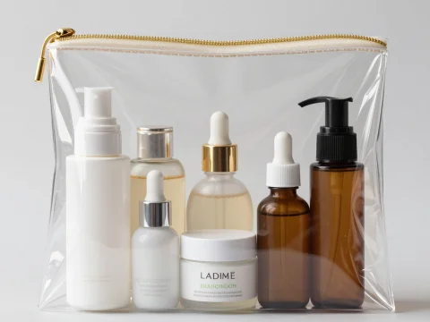 Transparent TPU Cosmetic Bag with Skincare Bottles