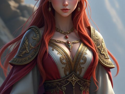 Tribal European Warrior Empress with Fiery Red Hair