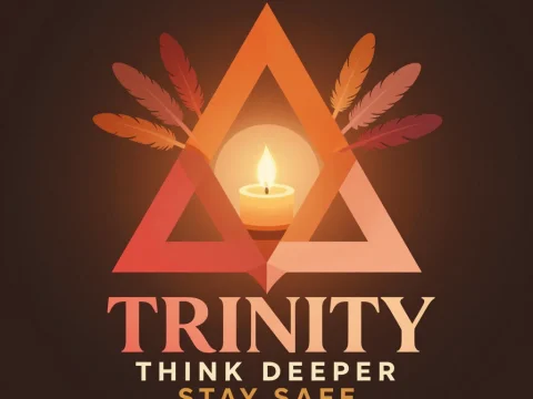 Trinity Logo with Candle and Feathers