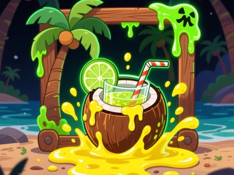 Tropical Toxic Slime Drink on Beach at Night