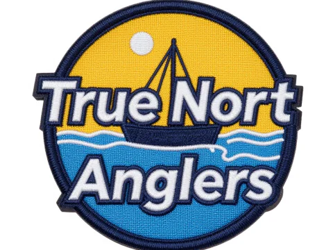 True North Anglers Embroidered Patch with Boat and Sun