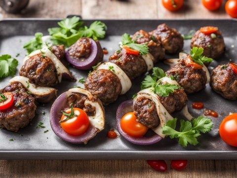 Turkish Islim Kofte Kebab with Cherry Tomatoes and Herbs