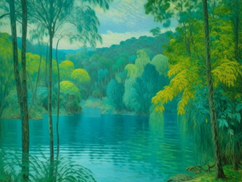 Turquoise Jungle Landscape with Serene Lake