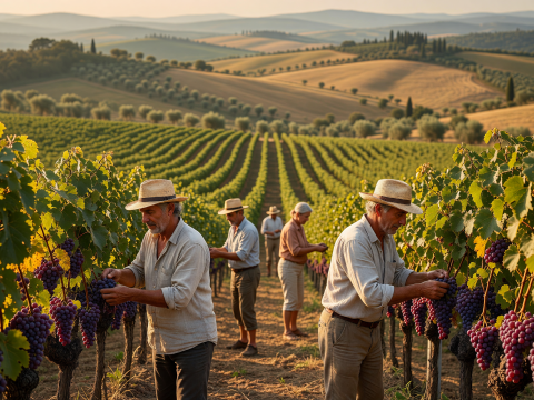 Tuscan Vineyard Harvest at Golden Hour
