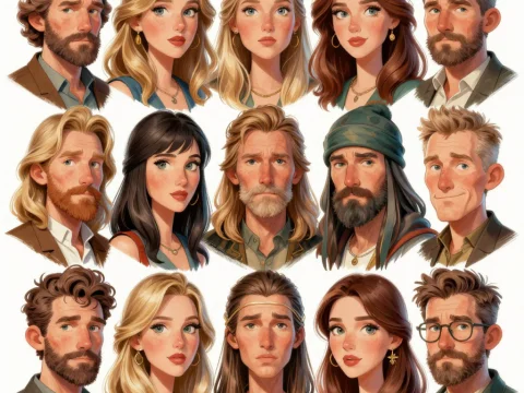 Twelve Fantasy Adventurer Faces in Stylized Portraits