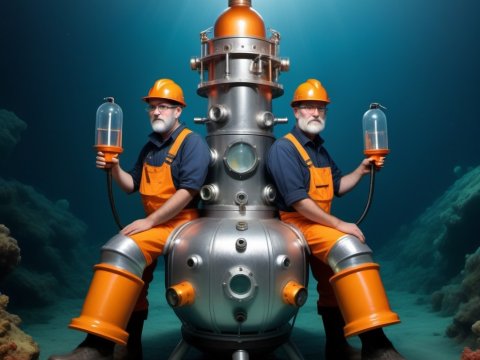 Twin Deep-Sea Divers with Vintage Submarine Equipment