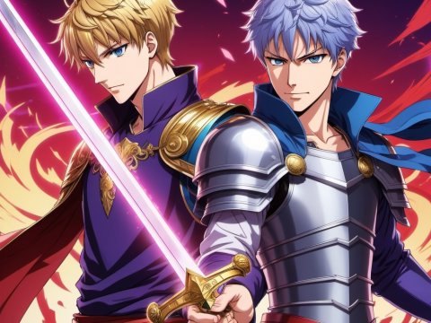 Two Anime Knights Ready for Battle with Glowing Sword