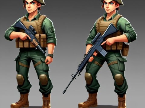 Two Armed Soldiers in Tactical Gear Illustration