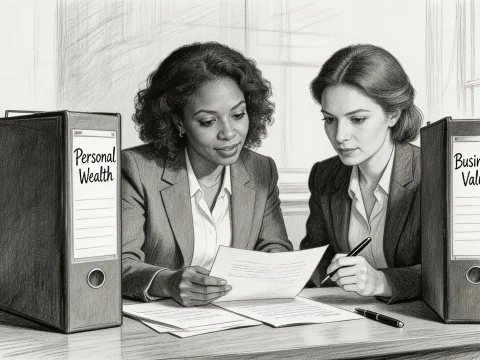 Two Businesswomen Reviewing Documents in Office