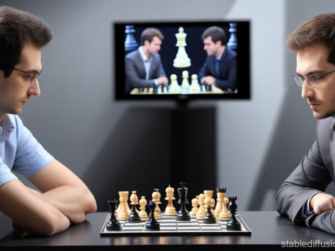 Two Men Deep in Thought Playing Chess