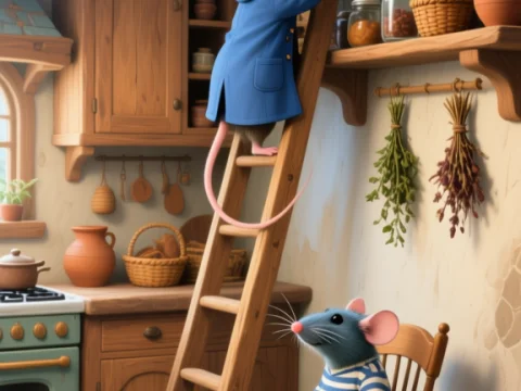 Two Mice in Cozy Kitchen with Magical Light