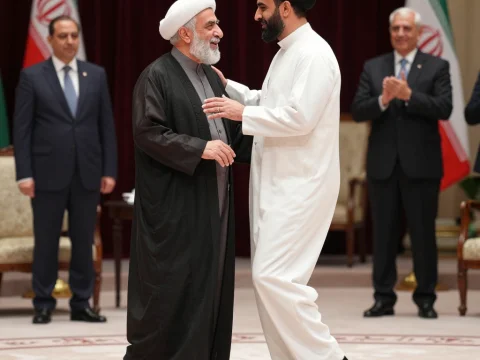 Two Middle Eastern Men Greeting in Formal Setting