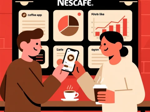 Two People Testing Nescafé Coffee App in Cafe