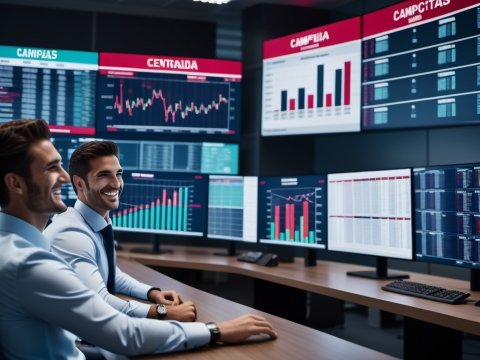 Two Professionals Analyzing Financial Data in Modern Trading Room