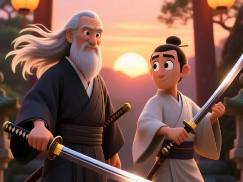 Two Sensei Warriors Training at Sunset