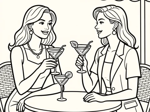 Two Women Enjoying Aperitivo at Outdoor Cafe