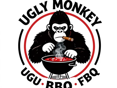 Ugly Monkey BBQ Logo with Smoking Gorilla