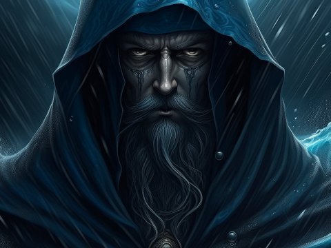 Ultra Realistic Dark Fantasy Wizard in Hooded Cloak