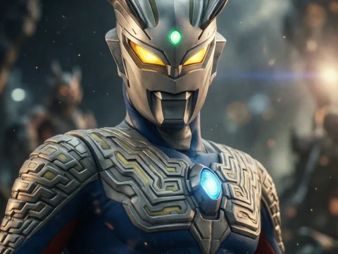 Ultraman Zero in Futuristic Armor with Glowing Eyes