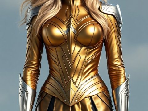 Ultrarealistic Female Warrior in Golden Armor