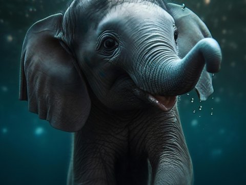 Underwater Baby Elephant with Bubbles