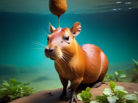 Underwater Capybara with Honey Dripping